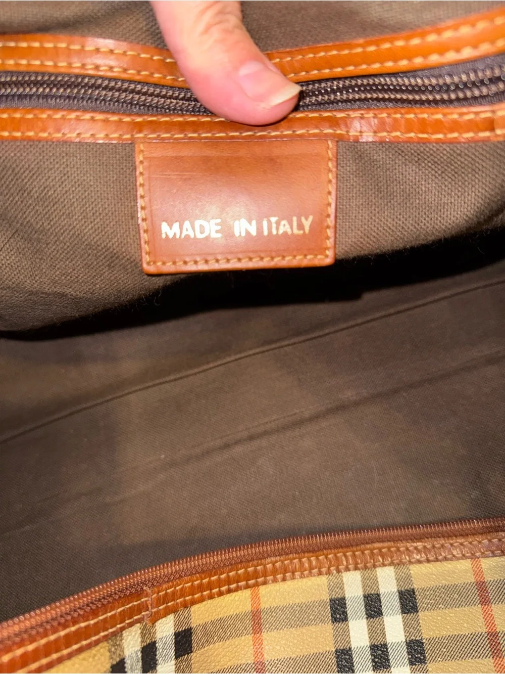 Burberry’s VintagePlaid Travel Duffel Bag with Leather Trim COA Included